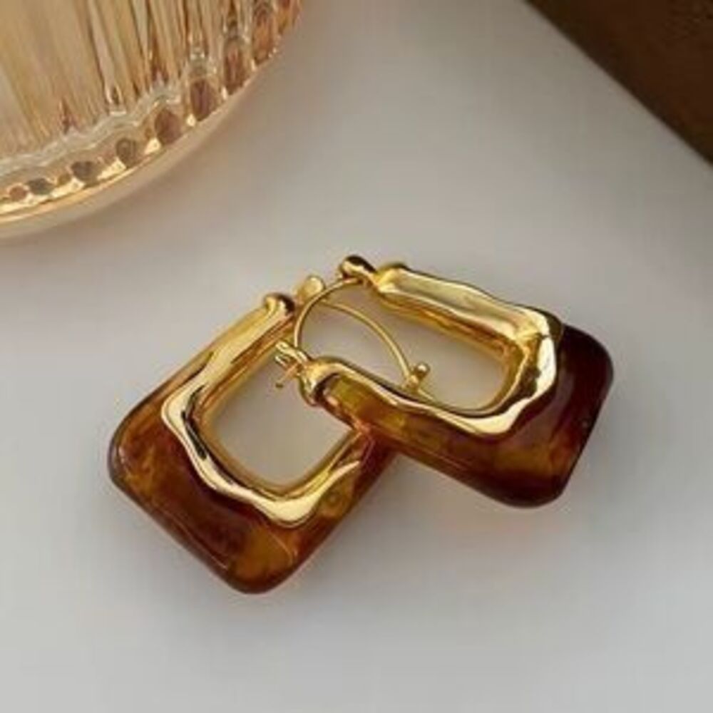 Brown Square Resin Hoop Earrings